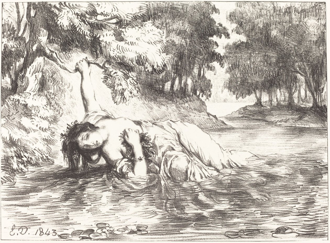 Śmierć Ofelii (Akt IV, scena VII) autorstwa Eugène Delacroix
