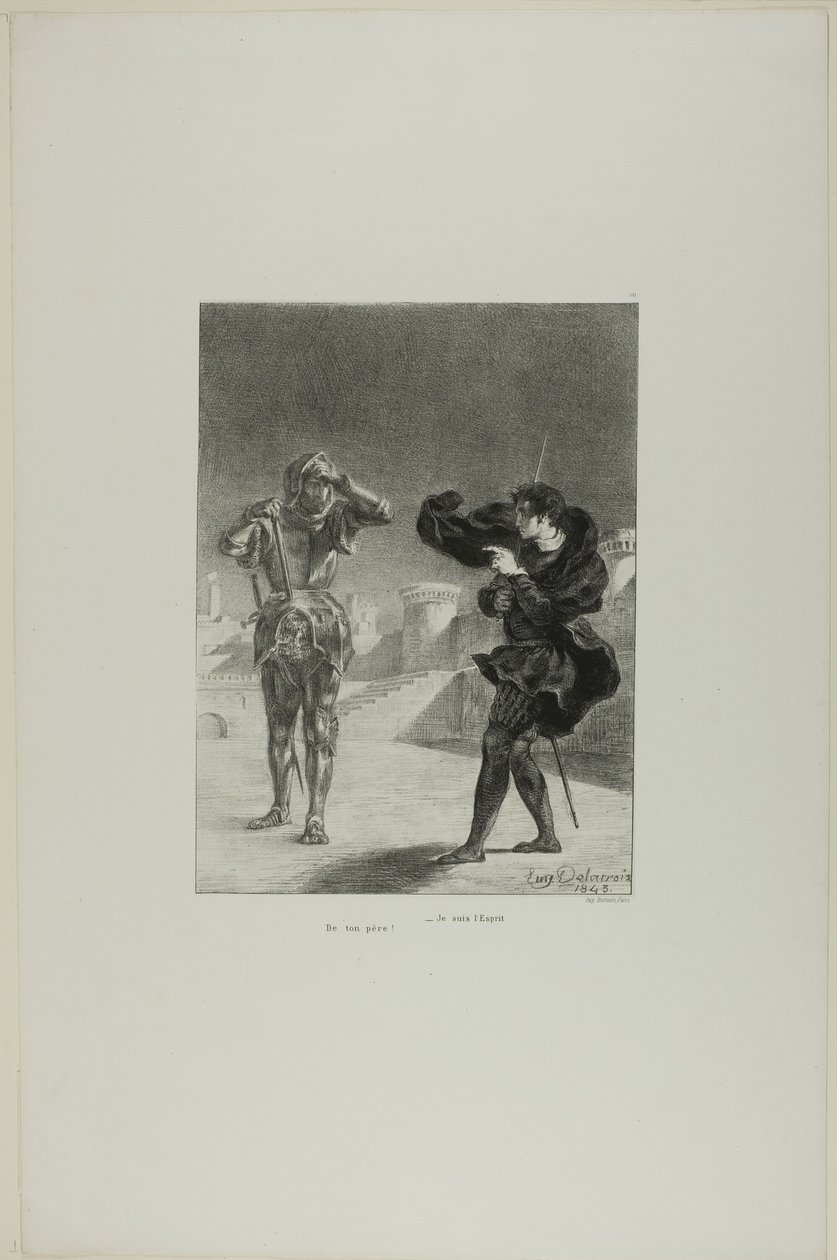 Duch na platformie, płyta 3 z Hamleta autorstwa Eugène Delacroix