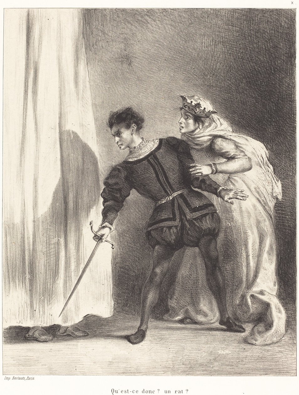 Morderstwo Poloniusza (akt III, scena IV) autorstwa Eugène Delacroix