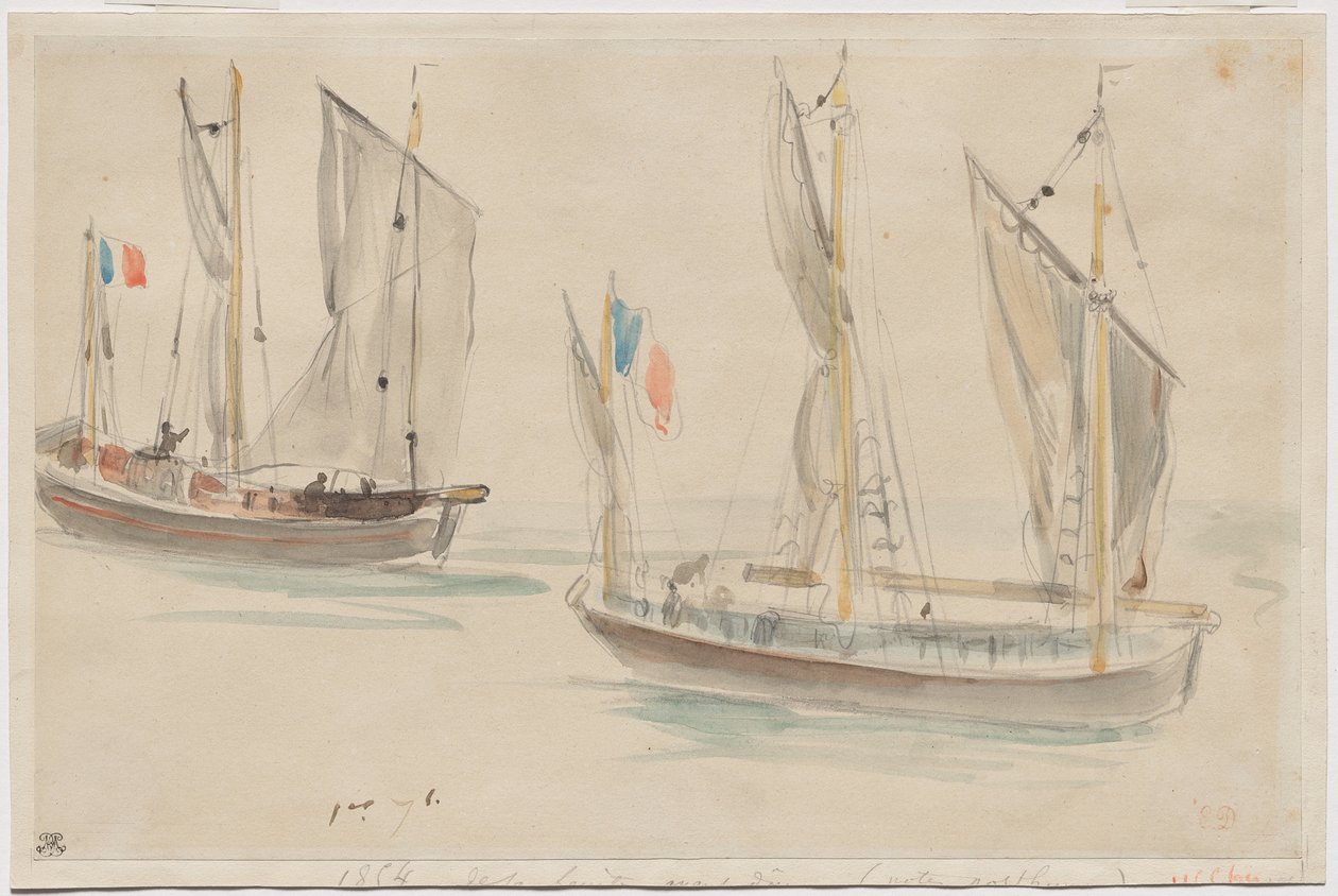 Dwie łodzie w porcie Dieppe autorstwa Eugène Delacroix