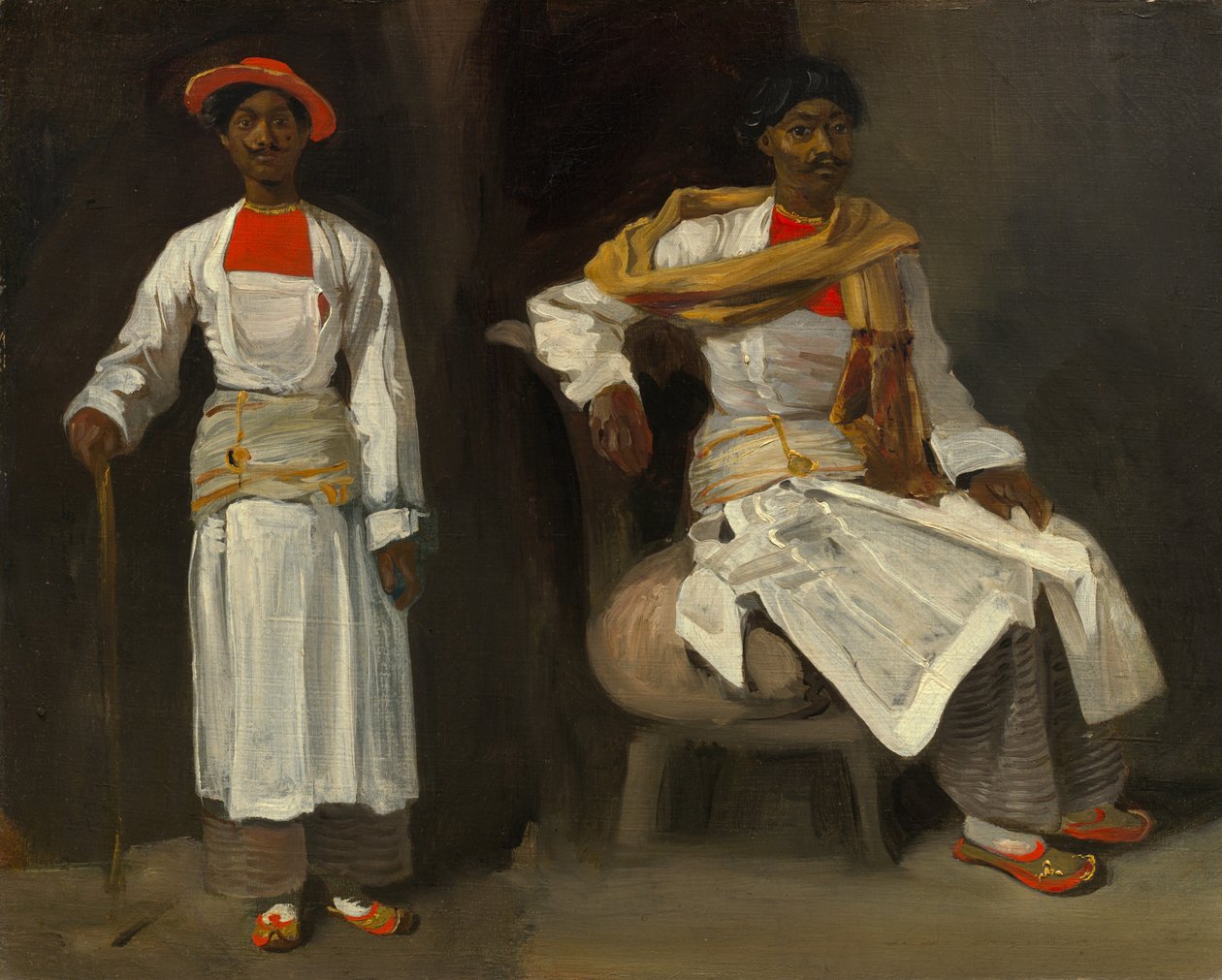 Dwa etiudy Indianina z Kalkuty, siedzącego i stojącego autorstwa Eugène Delacroix