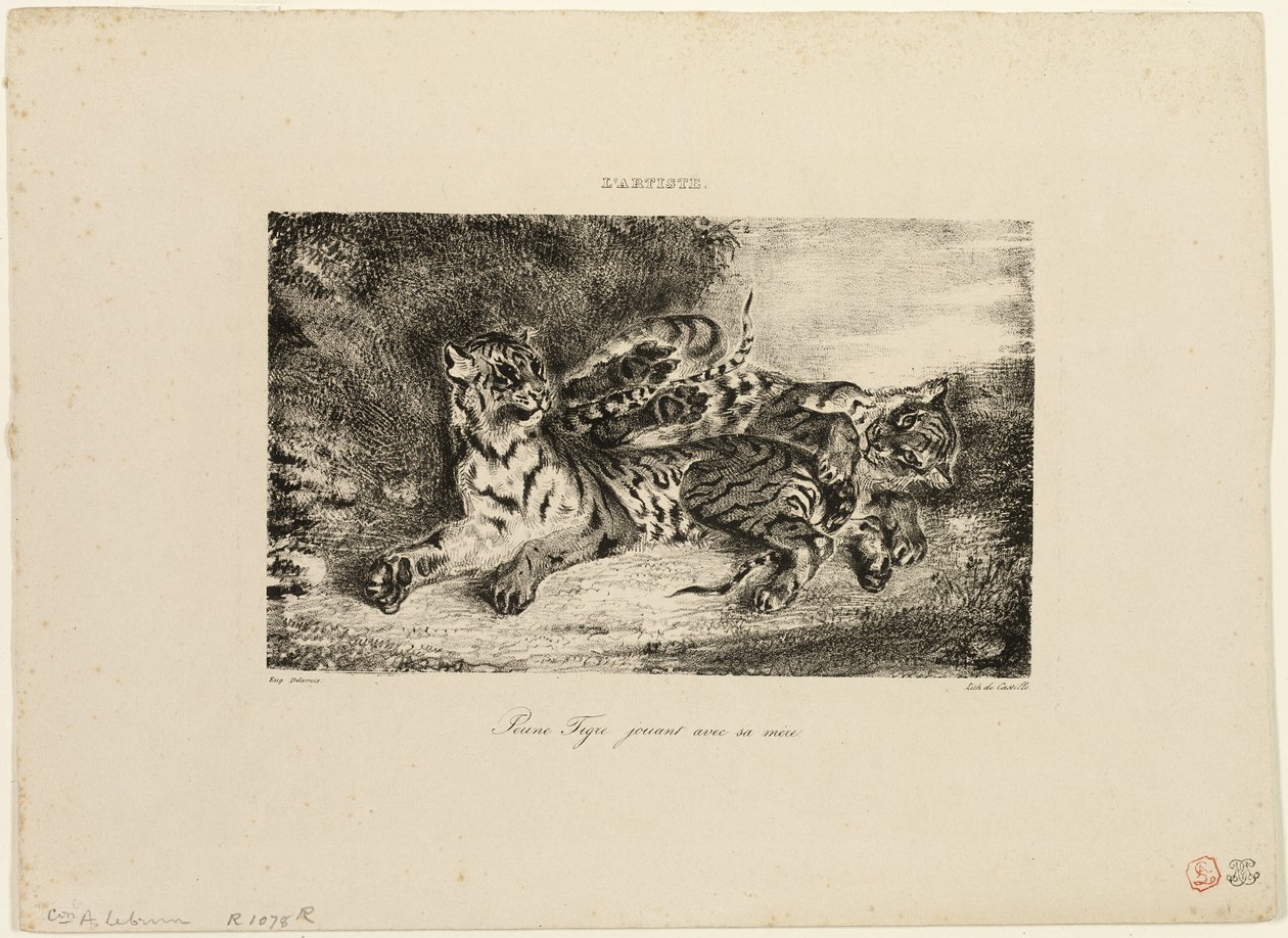 Młody tygrys bawi się ze swoją matką autorstwa Eugène Delacroix