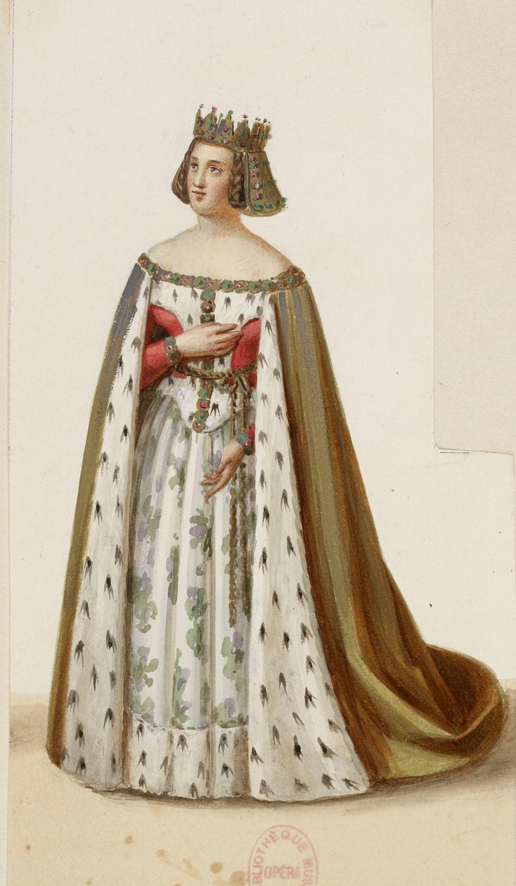 Kostium Mlle George jako Marguerite de Bourgogne (La Tour de Nesle, 1832) 2 (przycięty) autorstwa Eugène Du Faget