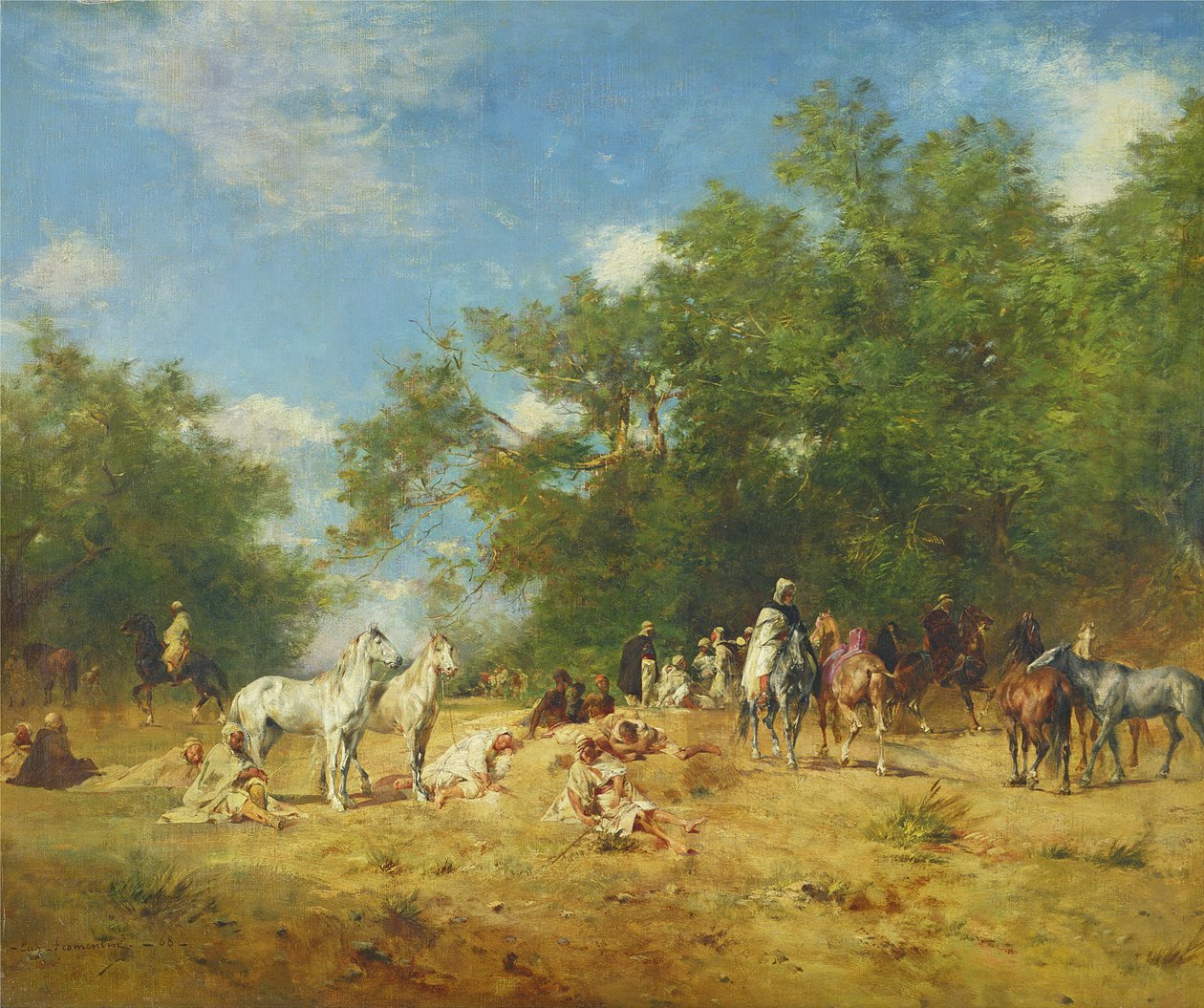 Arabscy jeźdźcy odpoczywający w lesie, 1868 autorstwa Eugène Fromentin