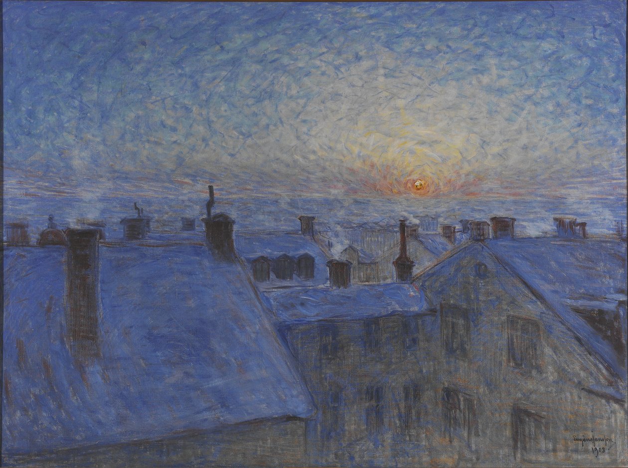 Wschód słońca nad dachami Sztokholmu, 1903 autorstwa Eugène Jansson