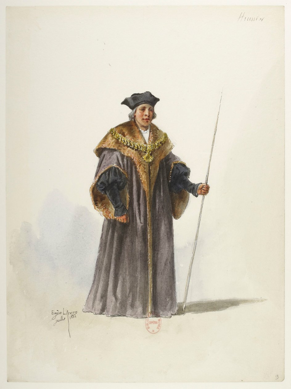 Btv1b84558104 09 - Saint-Saëns - Henryk VIII - Maquettes de costumes - Lacoste - 9th Huissier autorstwa Eugene Lacoste