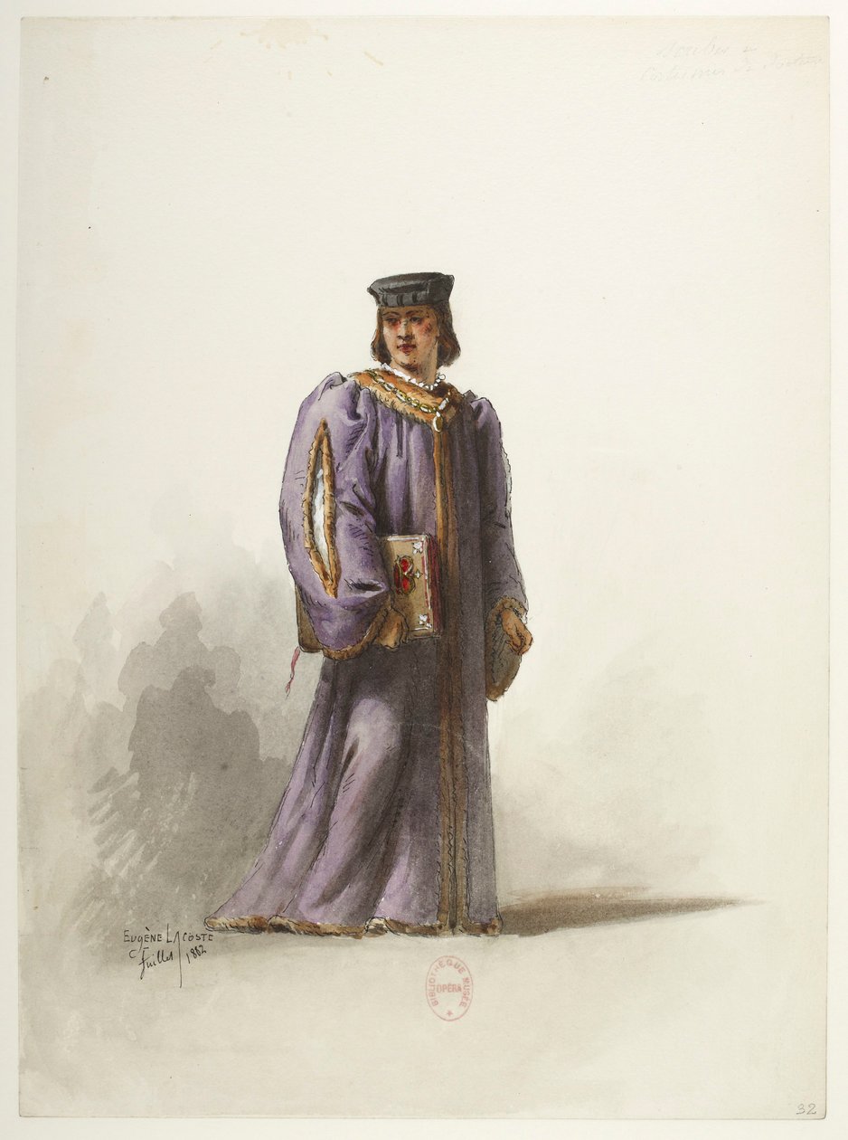 Btv1b84558104 32 - Saint-Saëns - Henryk VIII - Modele kostiumów - Lacoste - 32. Skryba w stroju lekarza autorstwa Eugene Lacoste