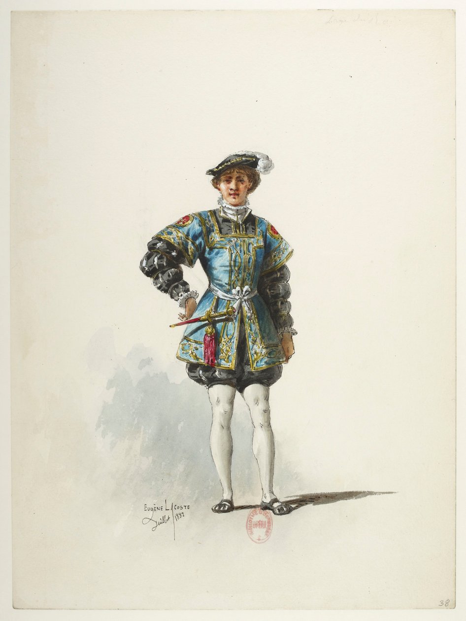Btv1b84558104 38 - Saint-Saëns - Henryk VIII - Modele kostiumów - Lacoste - 38. Strona króla autorstwa Eugene Lacoste