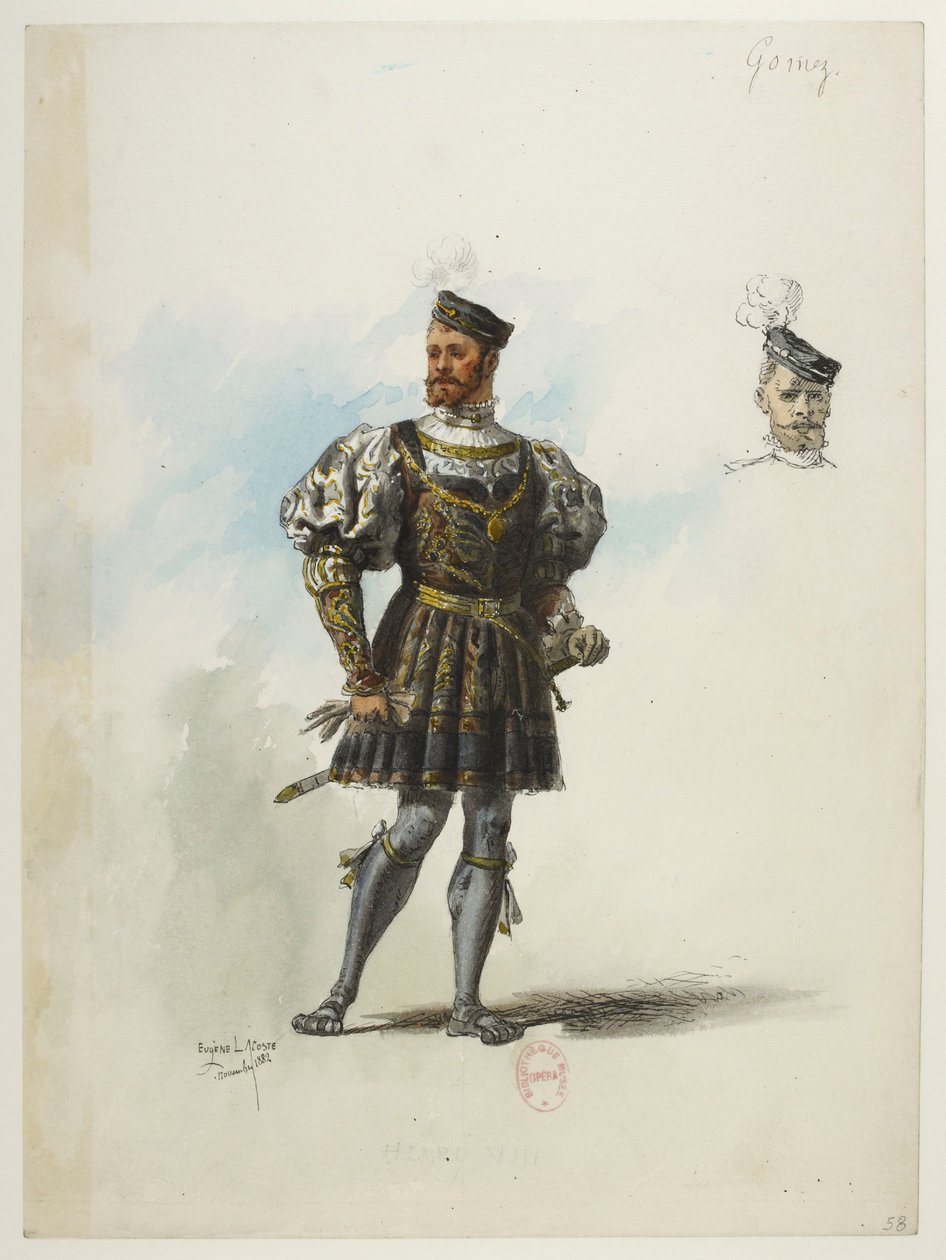 Btv1b84558104 58 - Saint-Saëns - Henryk VIII - Maquettes de costumes - Lacoste - 58th Don Gomez de Feria autorstwa Eugene Lacoste