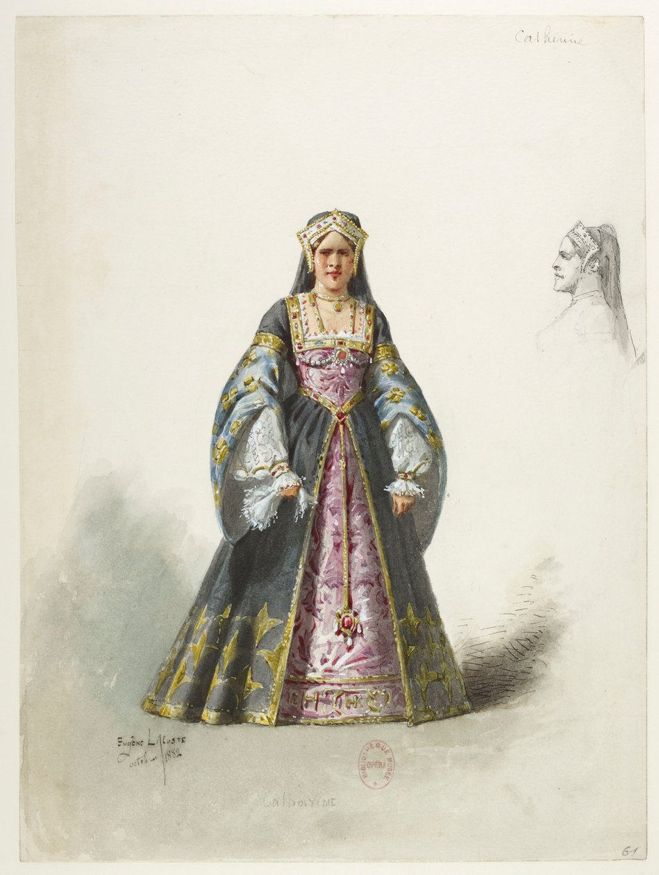 Btv1b84558104 61st - Saint-Saëns - Henryk VIII - Maquettes de costumes - Lacoste - 61st Catherine Catherine autorstwa Eugene Lacoste
