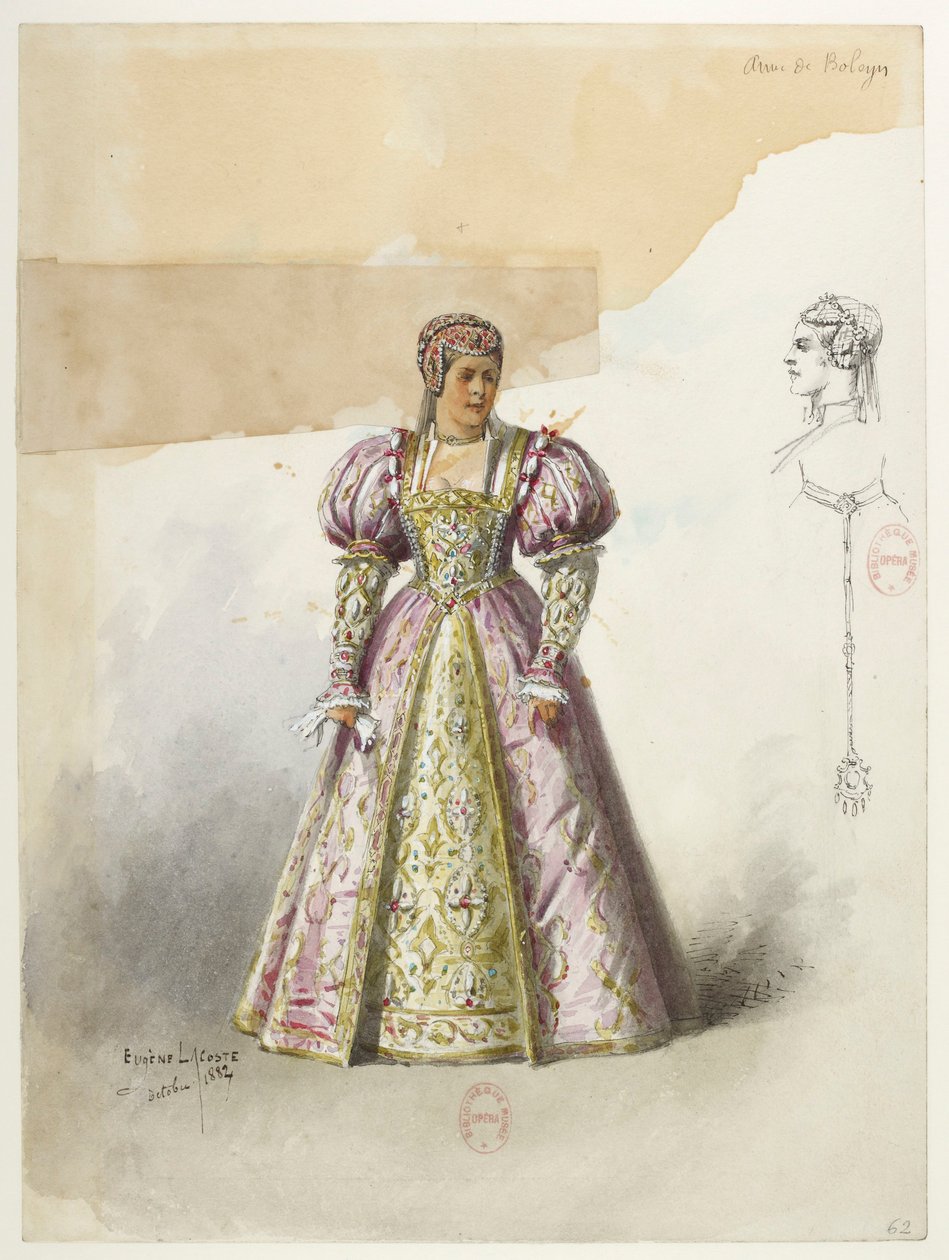 Btv1b84558104 62 - Saint-Saëns - Henryk VIII - Modele kostiumów - Lacoste - 62. Anna z Boleyn z collette autorstwa Eugene Lacoste