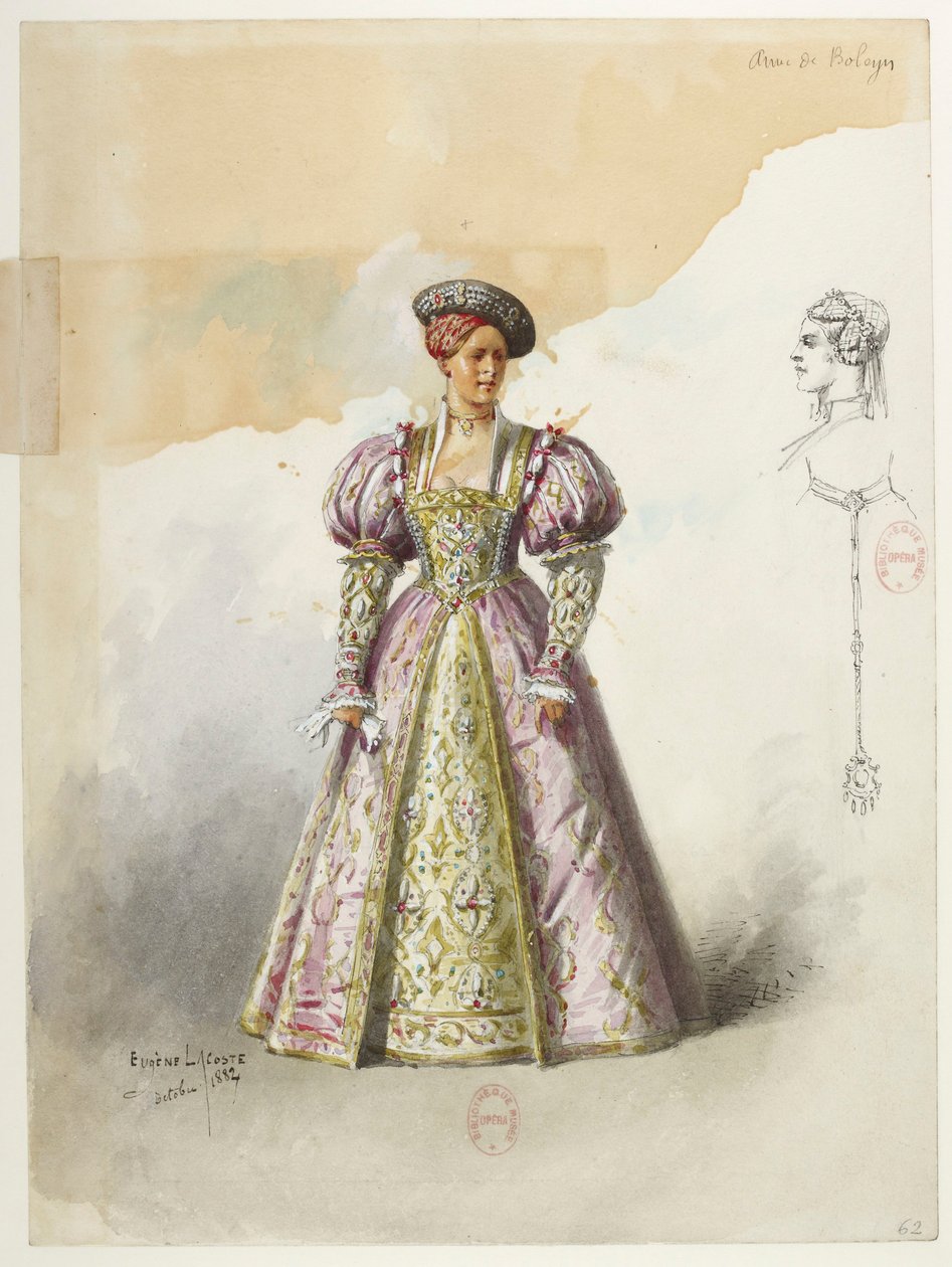 Btv1b84558104 63 - Saint-Saëns - Henryk VIII - Modele kostiumów - Lacoste - 62. Anna z Boleyn bez kołnierza autorstwa Eugene Lacoste