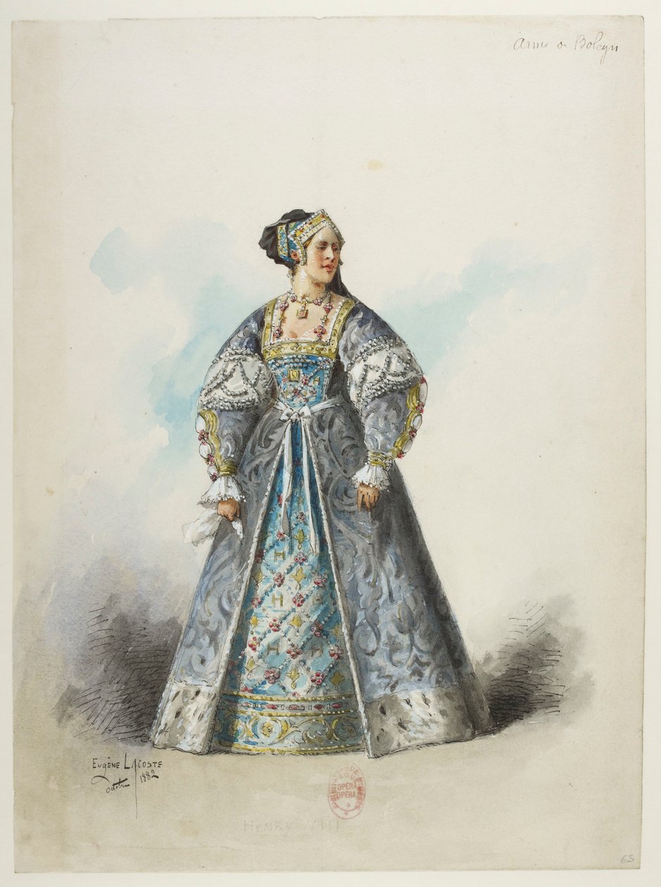 Btv1b84558104 65 - Saint-Saëns - Henryk VIII - Modele kostiumów - Lacoste - 63. Anne de Boleyn autorstwa Eugene Lacoste