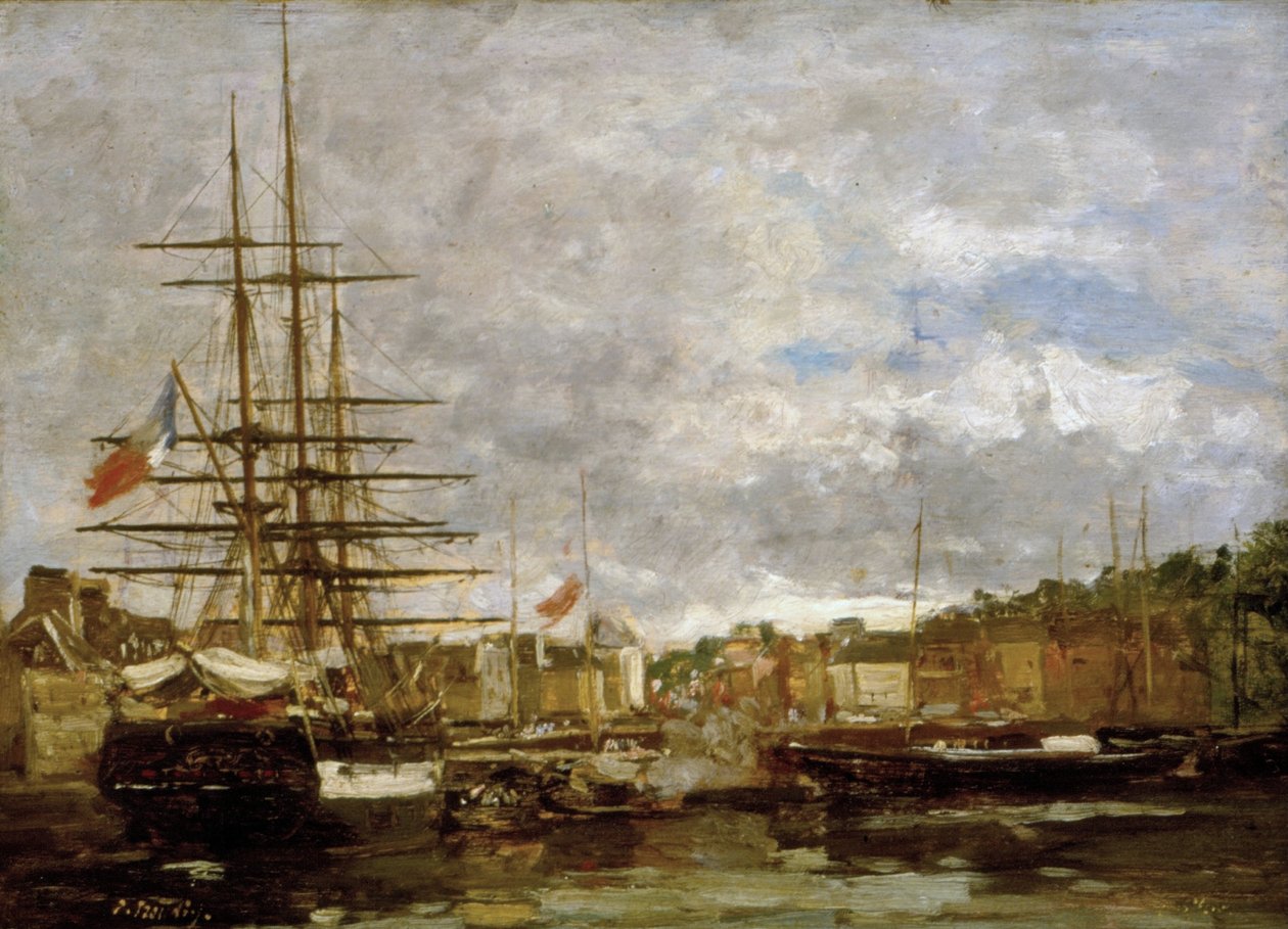 Honfleur - Statki zacumowane w porcie autorstwa Eugene Louis Boudin