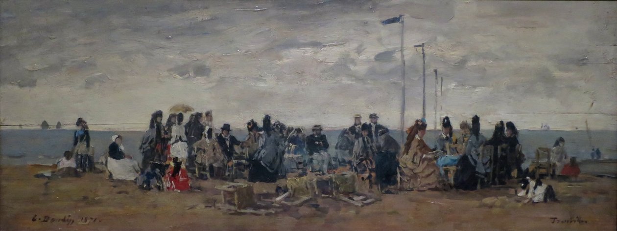 Kotava: "Piludafa nakila, Trouville (3) (trutca ke Boudin)"
Francuski: Trouville. Scena na plaży autorstwa Eugene Louis Boudin