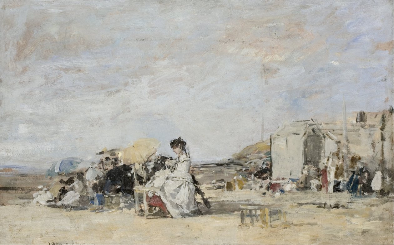 Dama w bieli na plaży w Trouville autorstwa Eugene Louis Boudin