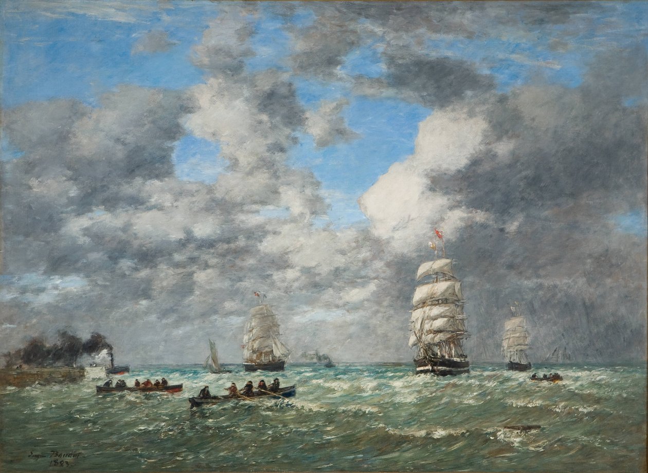 Opuszczanie portu Hawr / żegluga (Hawr, sortowanie portu) autorstwa Eugene Louis Boudin