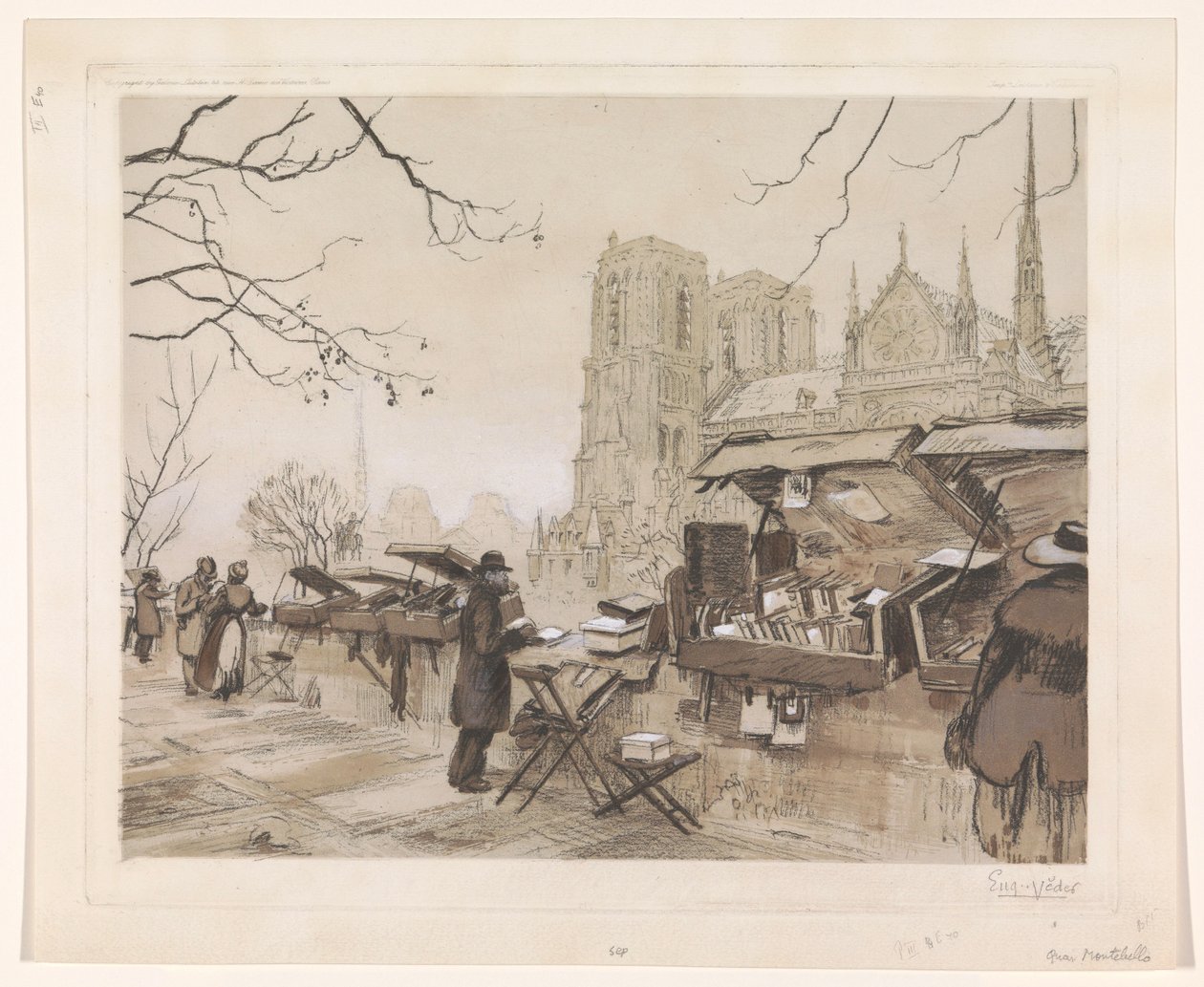 Widok na Quai de Montebello w Paryżu autorstwa Eugène Véder (signed by artist)