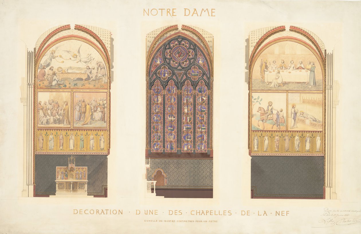 Plan remontu kaplicy w nawie katedry Notre Dame, Paryż, 1843. autorstwa Eugène Viollet le Duc