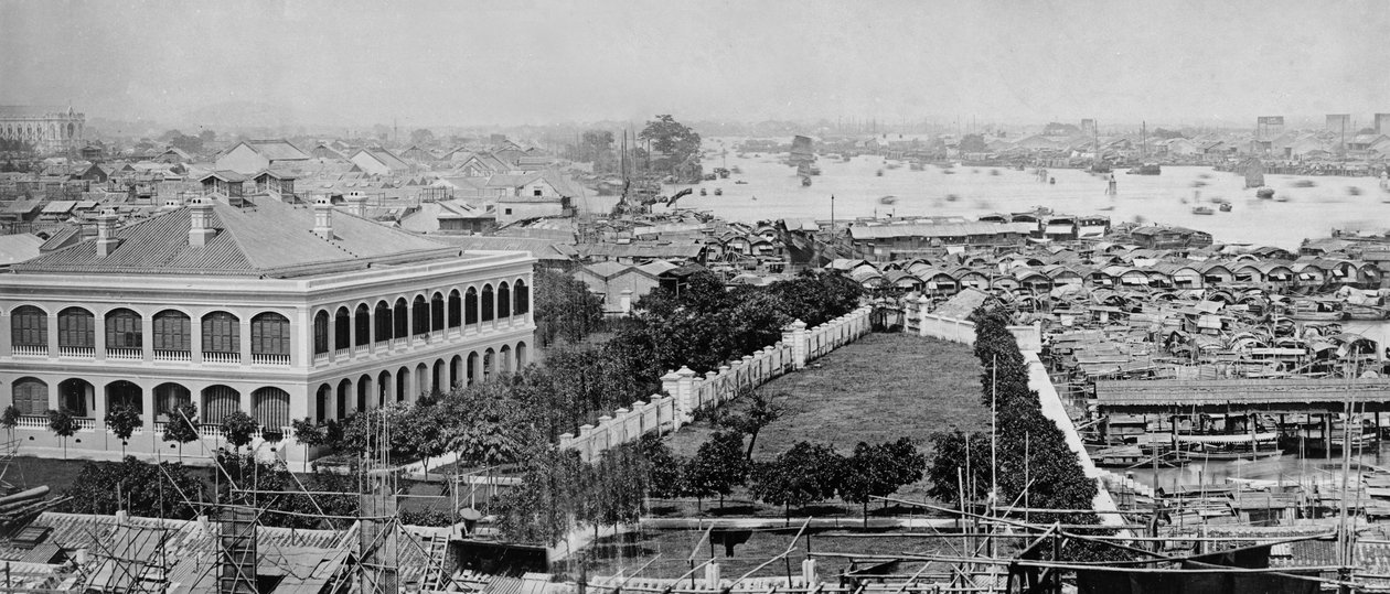 Amerykańskie tereny koncesyjne i Rzeka Perłowa, Kanton, ok. 1880 r. autorstwa European Photographer