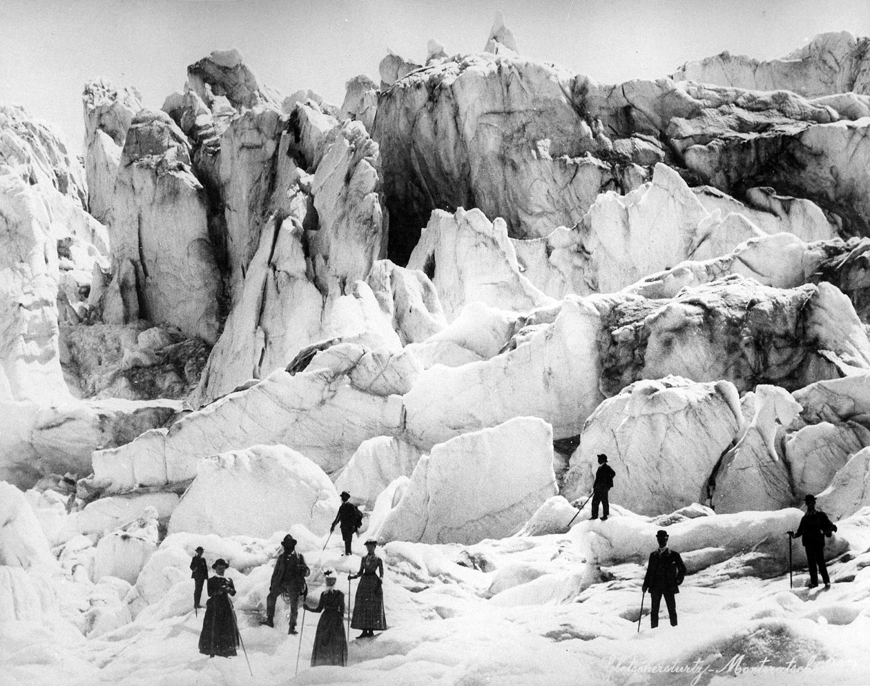 Wspinacze na lodowcu Morteratsch, koniec C19th autorstwa European Photographer