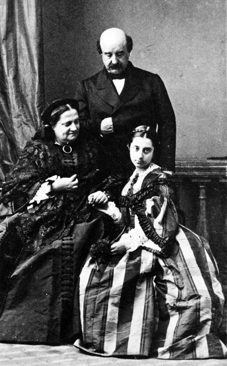 Maria Krystyna, królowa Hiszpanii z mężem Agustinem Fernando Muñozem i jedną z ich córek, ok. 1860 autorstwa European Photographer