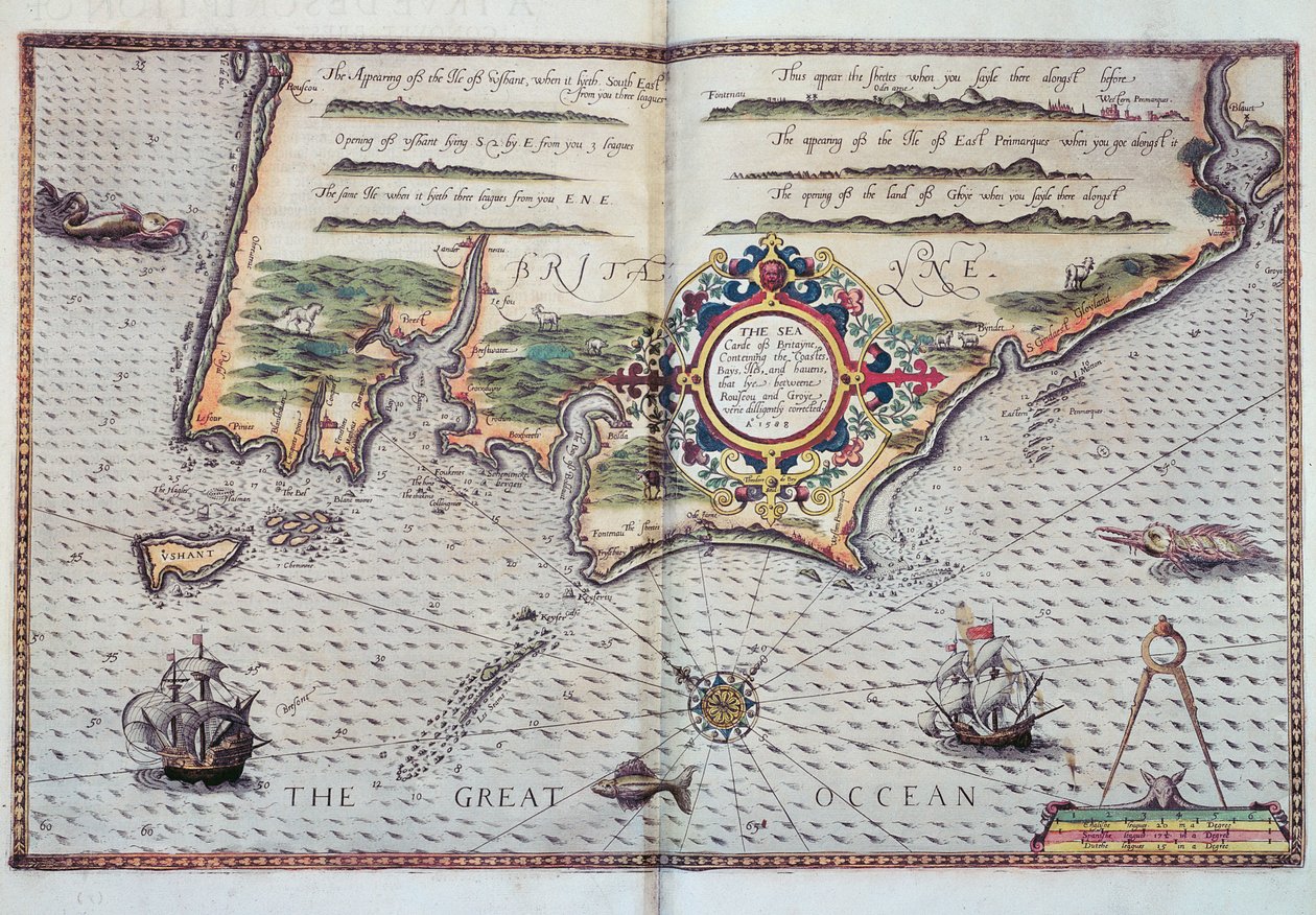 Mapa wybrzeża Bretanii, 1588 autorstwa European School