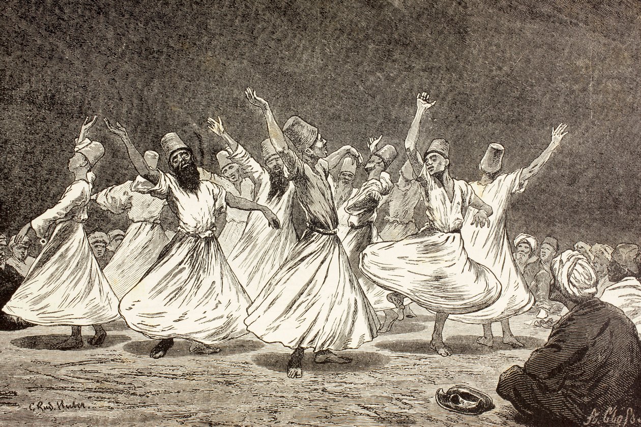 Wirujący derwisze z „El Mundo Ilustrado”, wydana w Barcelonie, 1880 autorstwa European School