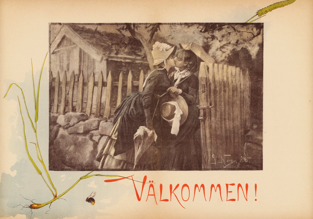 Pocałunek na powitanie (kolorowa litografia) autorstwa European School