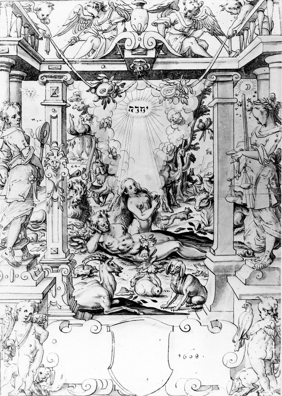 Adam i Ewa, 1609 (pióro i atrament) autorstwa European School