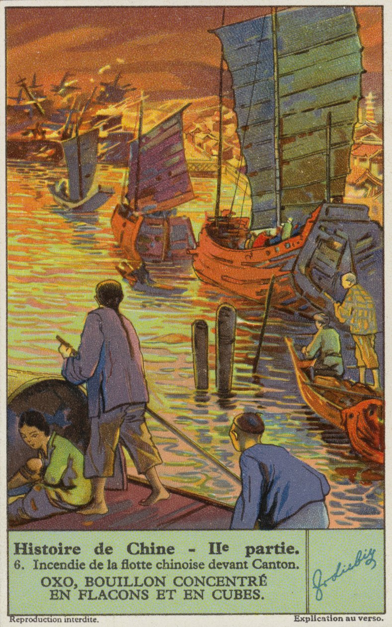 Spalenie chińskiej floty w Kantonie (chromolit) autorstwa European School