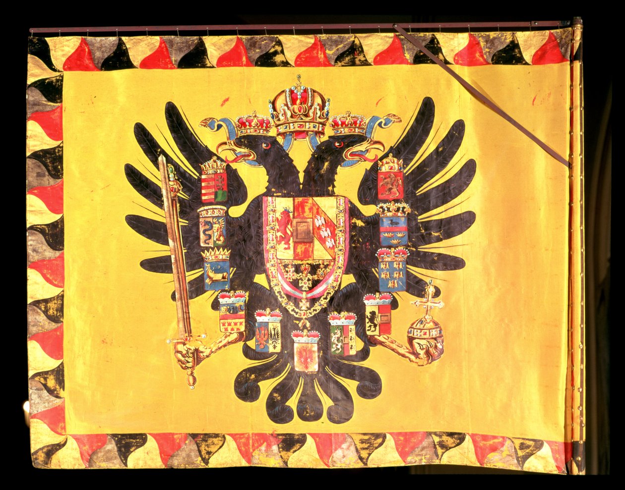 Flaga cesarskiej dynastii Habsburgów, ok. 1700 r. (malowany jedwab) autorstwa European School