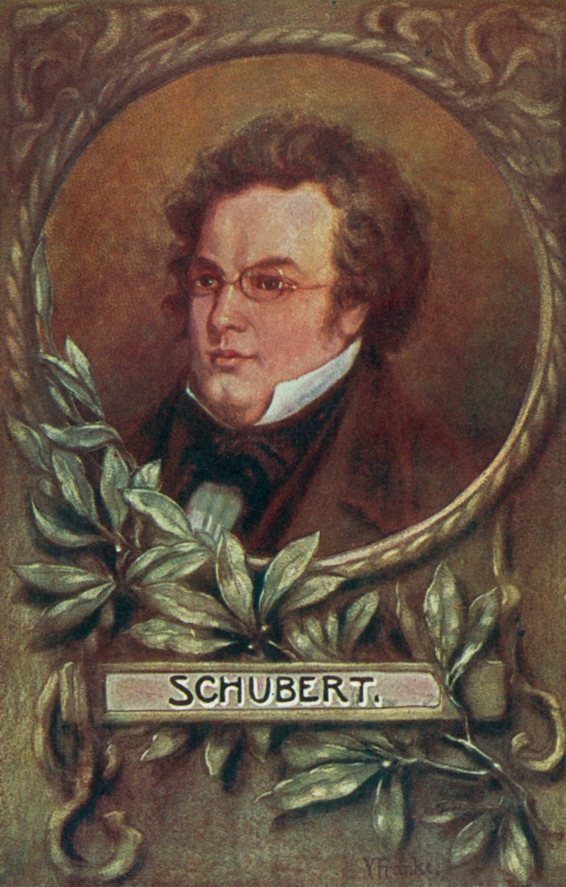 Franz Schubert, austriacki kompozytor (kolorowa litografia) autorstwa European School