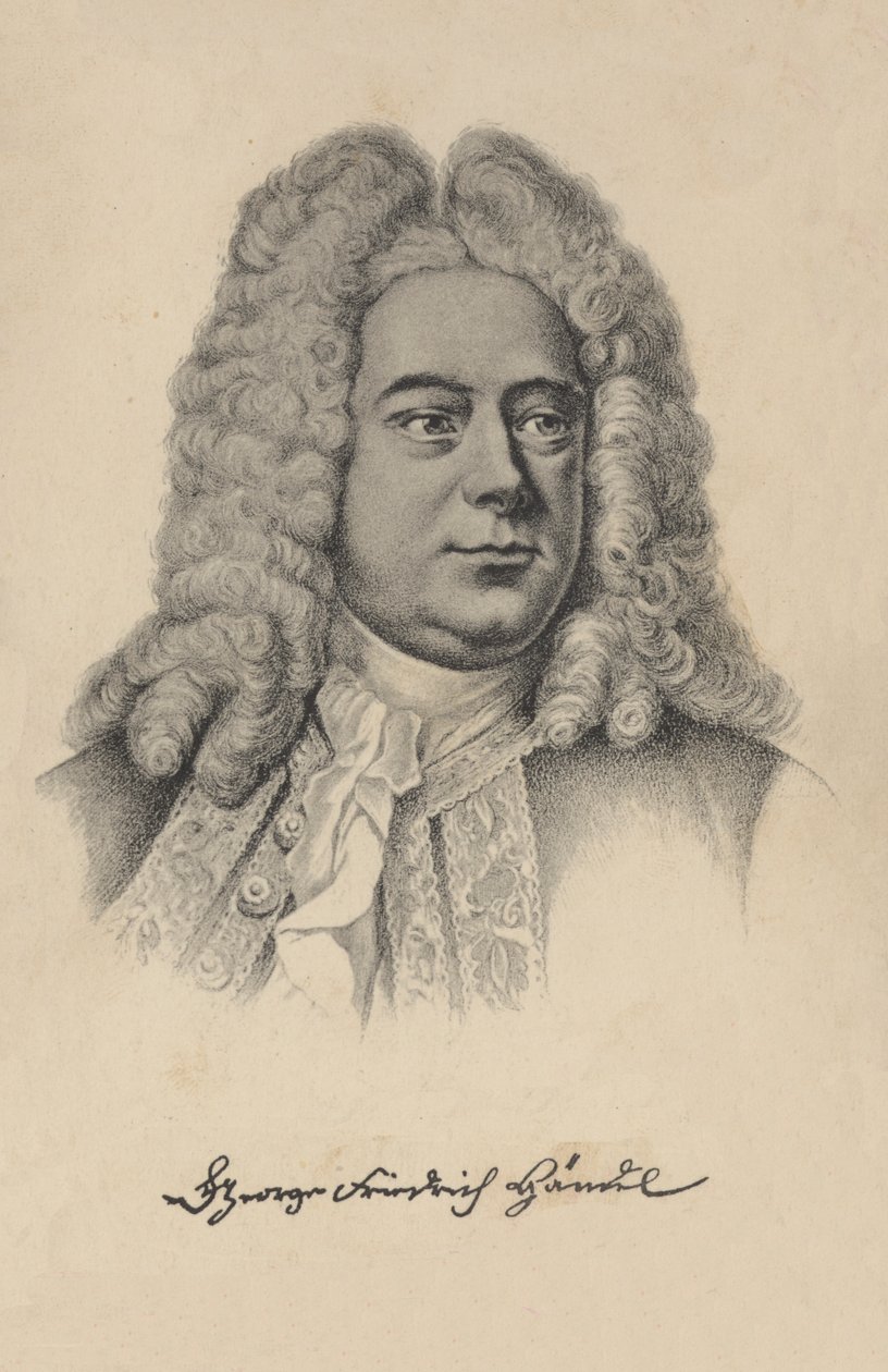 George Frideric Handel, urodzony w Niemczech brytyjski kompozytor barokowy (litografia) autorstwa European School