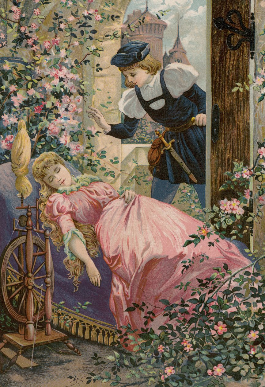 Baśnie Grimmów: Briar Rose (chromolitho) autorstwa European School