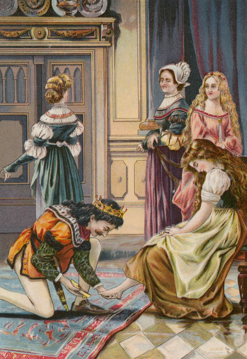 Baśnie Grimmów: Kopciuszek (chromolitho) autorstwa European School
