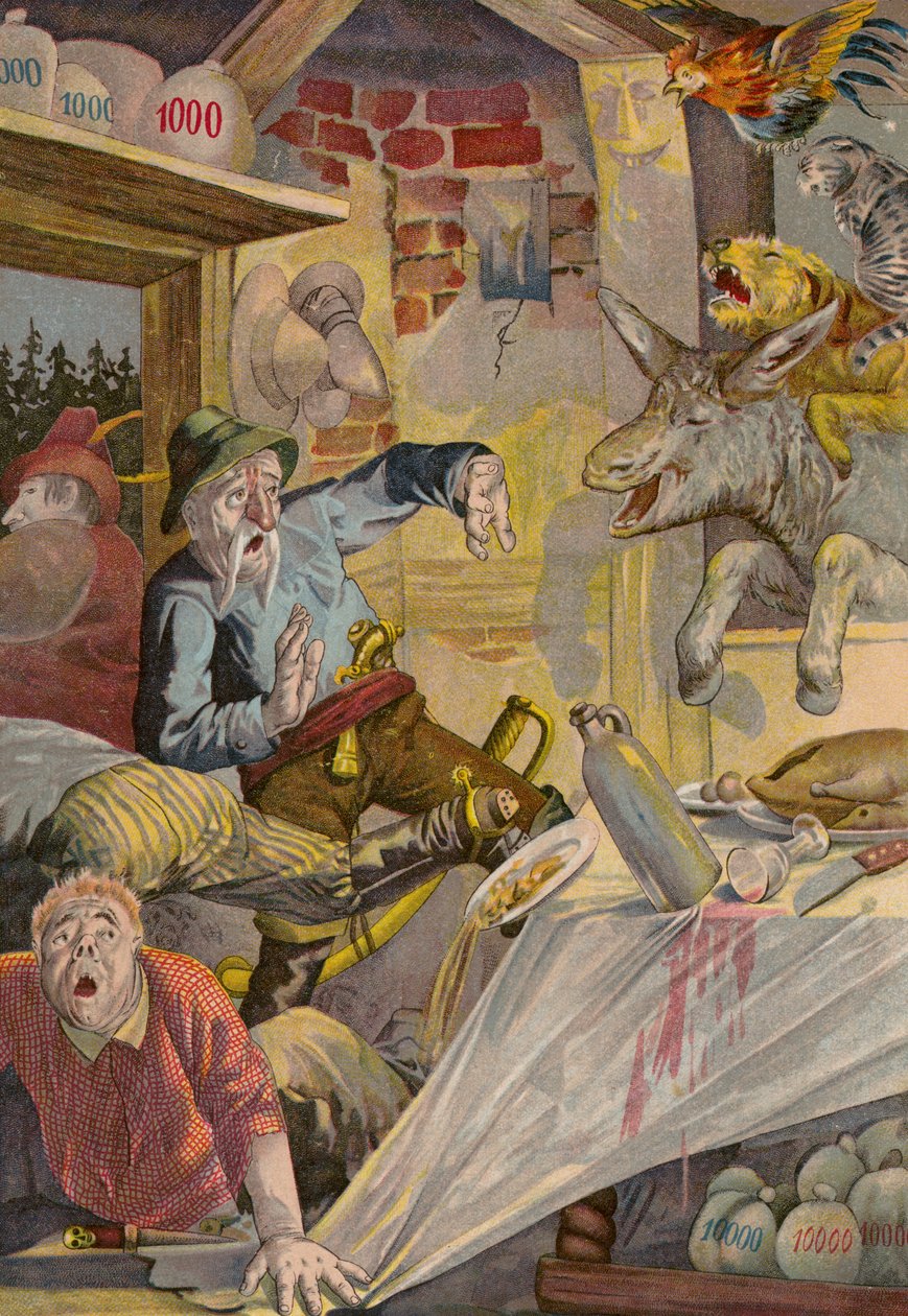 Baśnie Grimmów: Muzykanci z Bremy (chromolitografia) autorstwa European School