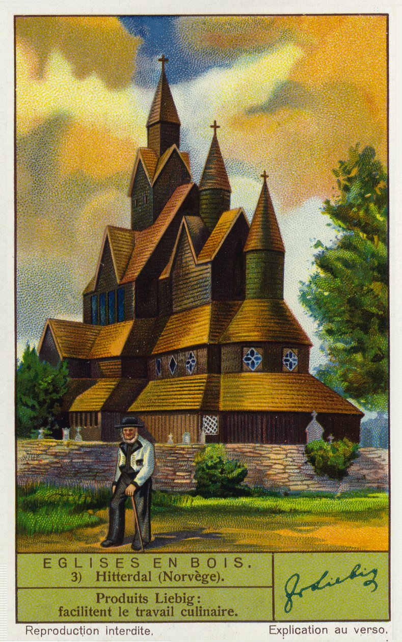 Heddal Stave Church, Norwegia (chromolitografia) autorstwa European School