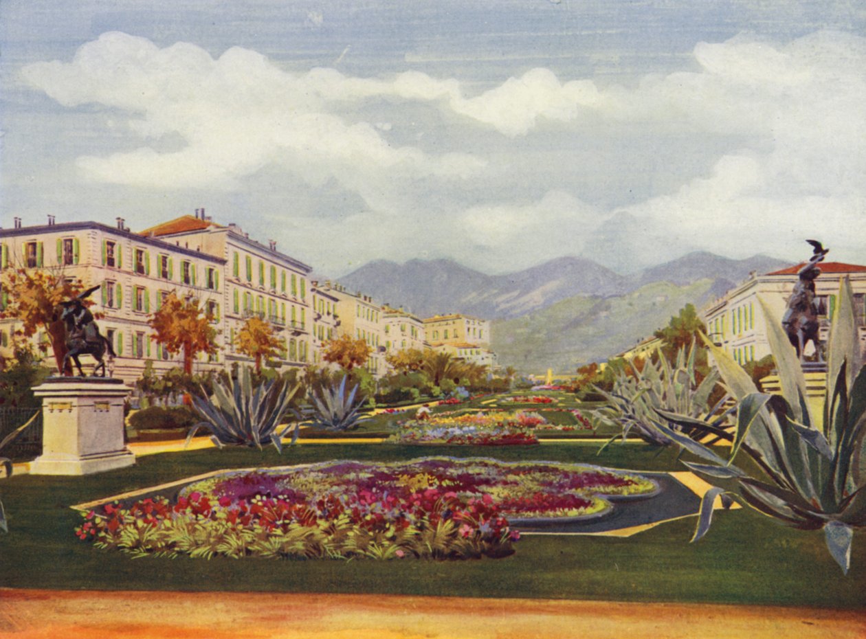 Menton, Le Jardin Public (kolorowa litografia) autorstwa European School