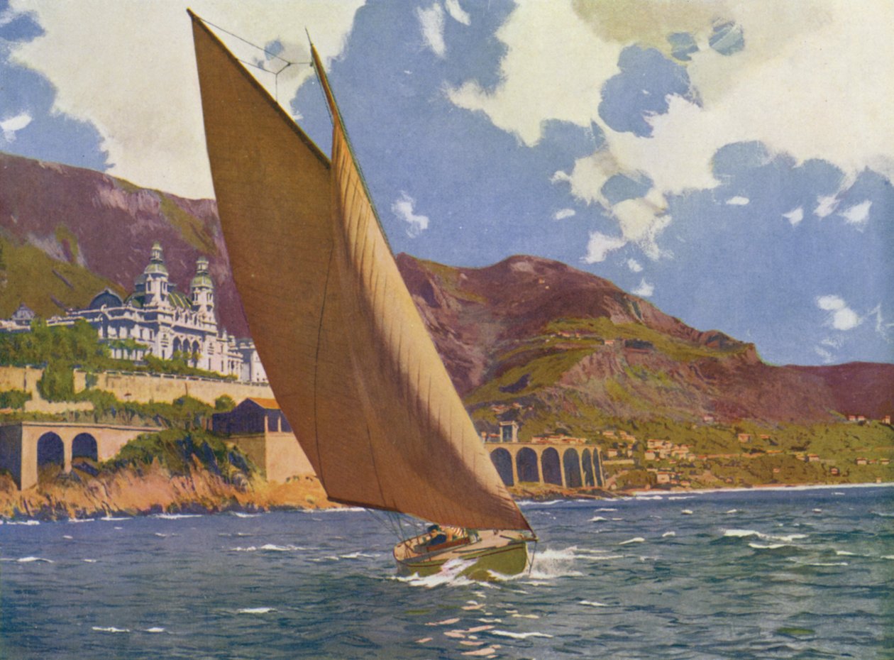 Monte-Carlo, wyścig jachtów (kolorowa litografia) autorstwa European School