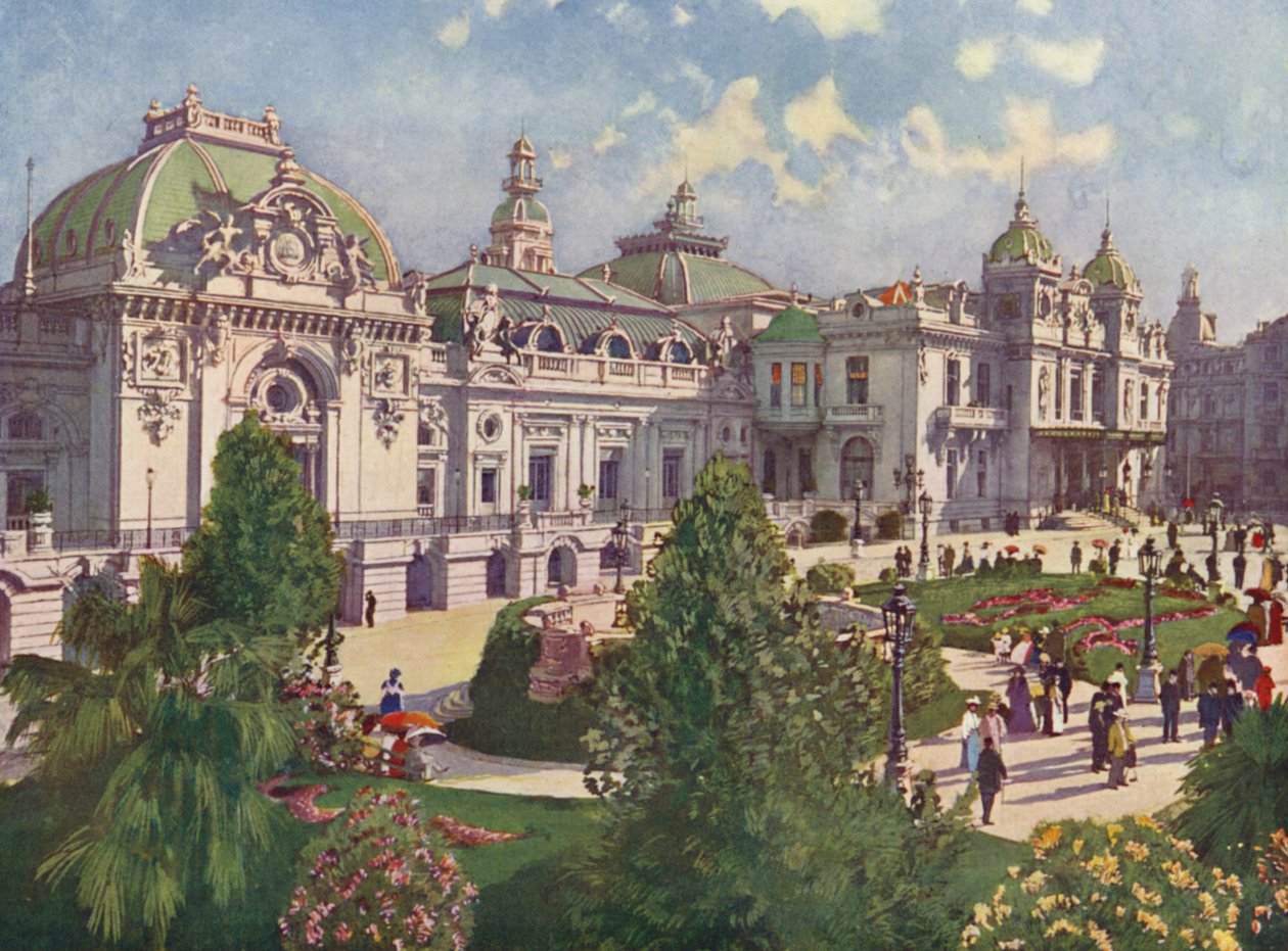 Monte-Carlo, fasada kasyna (kolorowa litografia) autorstwa European School