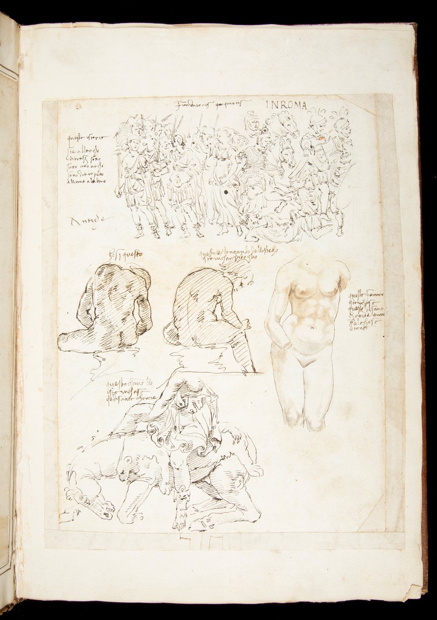 Ms 701 fl.34v, Rysunek z widokiem na Spinario od tyłu, koniec XV w. (pióro i atrament na papierze) autorstwa European School