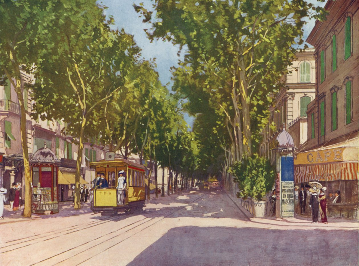 Nicea, Avenue de la Gare (kolorowa litografia) autorstwa European School