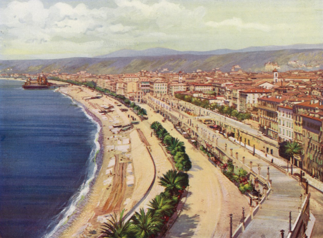 Nicea, Quai du Midi i Vue Generale (kolorowa litografia) autorstwa European School