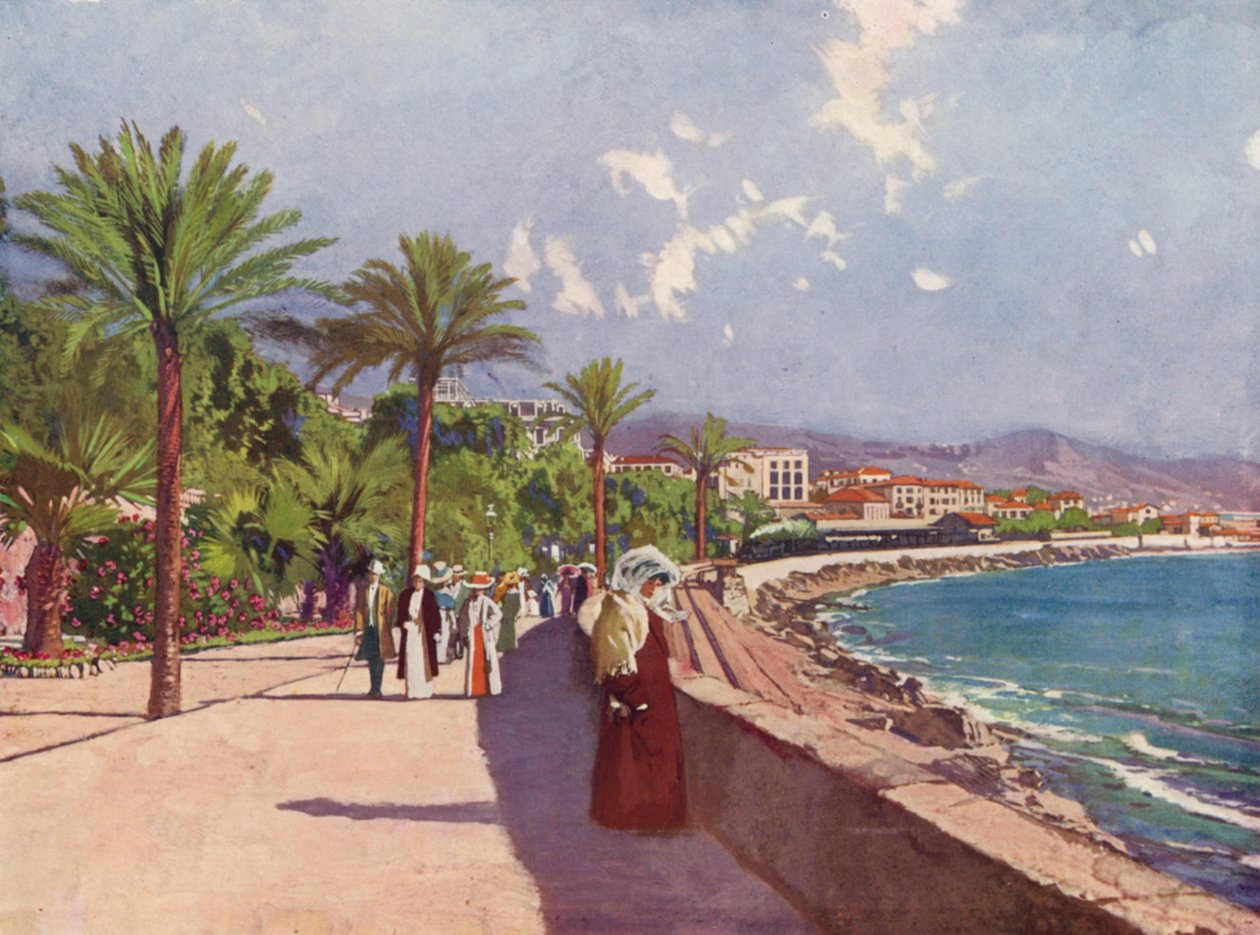 San-Remo, La Promenade (kolorowa litografia) autorstwa European School