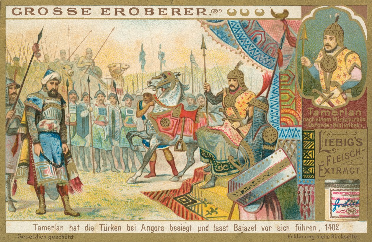 Tamburlaine podbija Bajazeth, karta Liebig, początek XX wieku (chromo) autorstwa European School