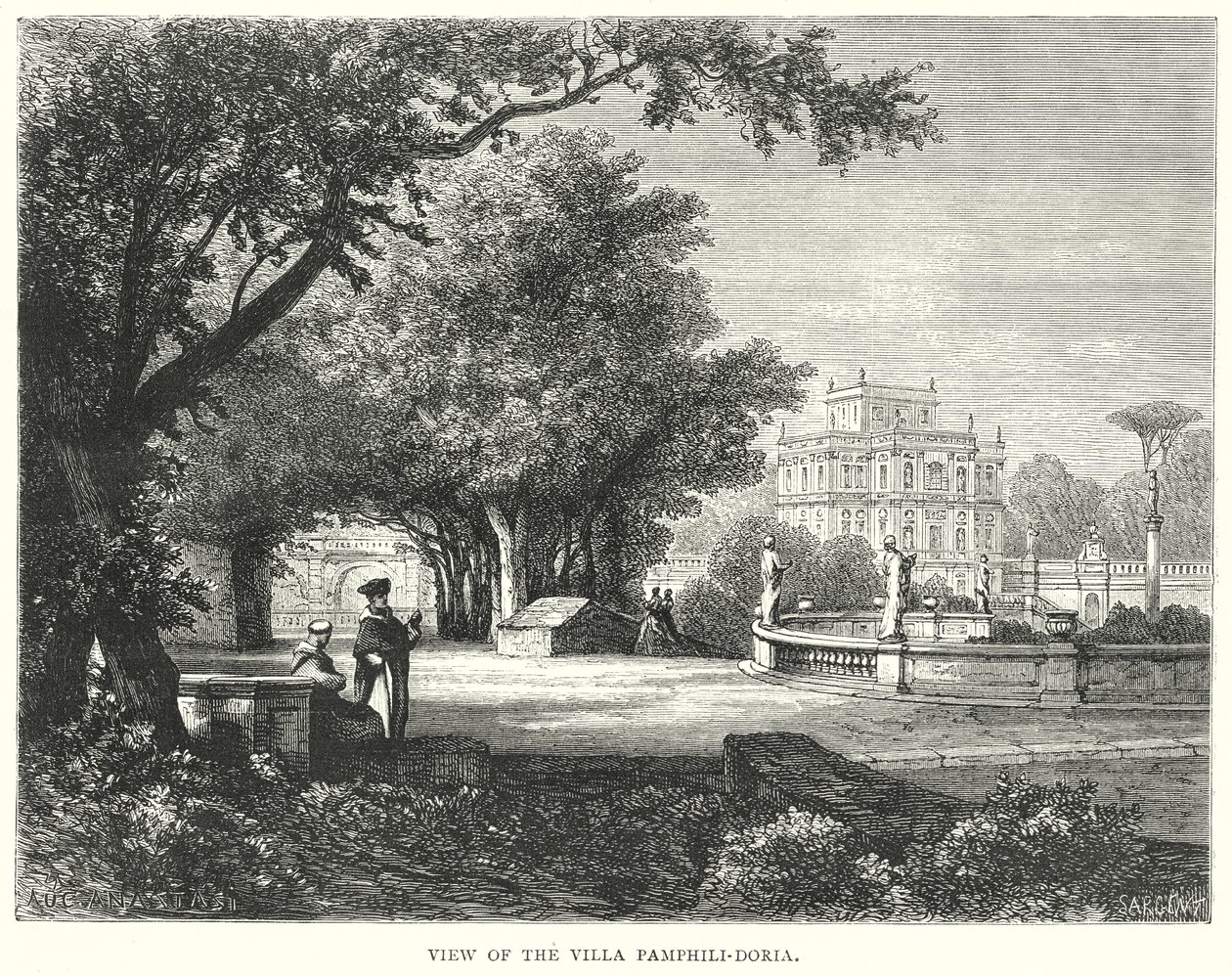 Widok na Villa Pamphili-Doria (rycina) autorstwa European School