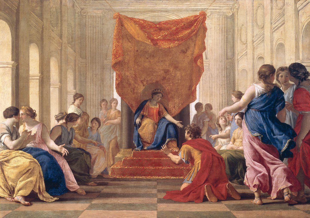 Polifil klęczący przed królową Eleuterylidą, ok. 1643-44 autorstwa Eustache Le Sueur