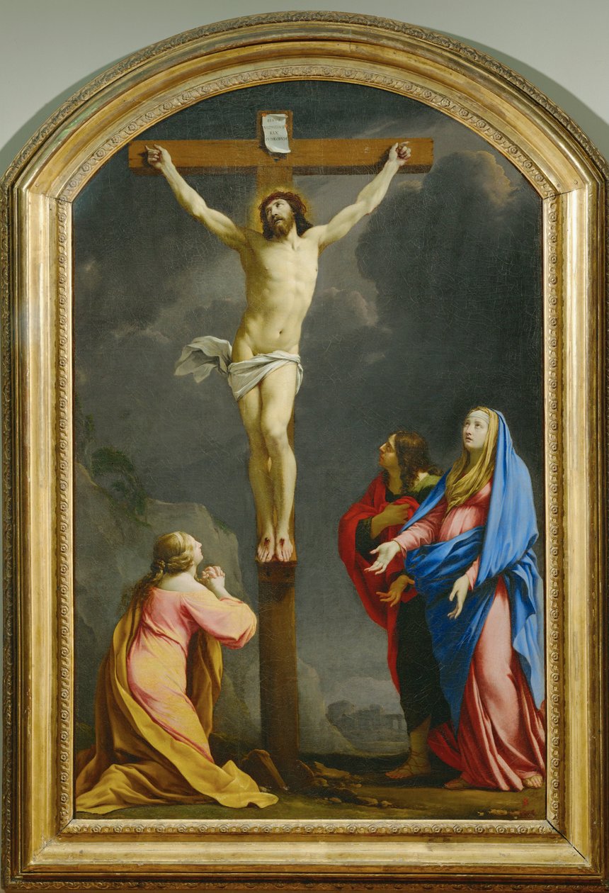 Chrystus na krzyżu między Magdaleną, Dziewicą i świętym Janem - Ukrzyżowanie ... autorstwa Eustache (studio of) Le Sueur