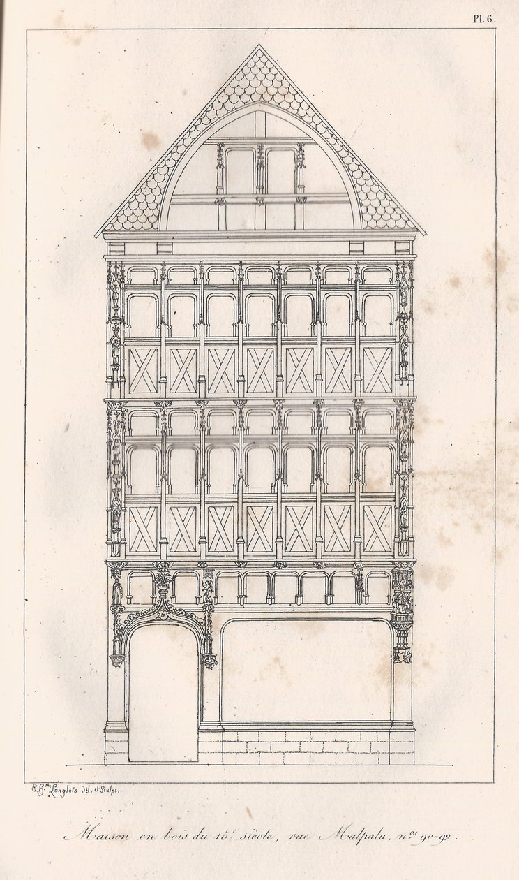 Drewniany dom z XV wieku rue Malpalu nr 90-92 autorstwa Eustache Hyacinthe Langlois